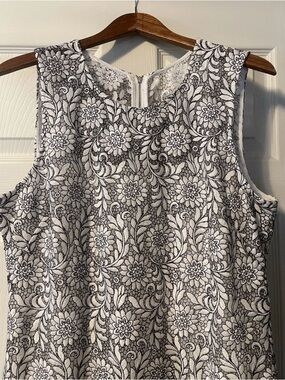 Calvin Klein White Dress with Black Floral Lace Overlay Size 14